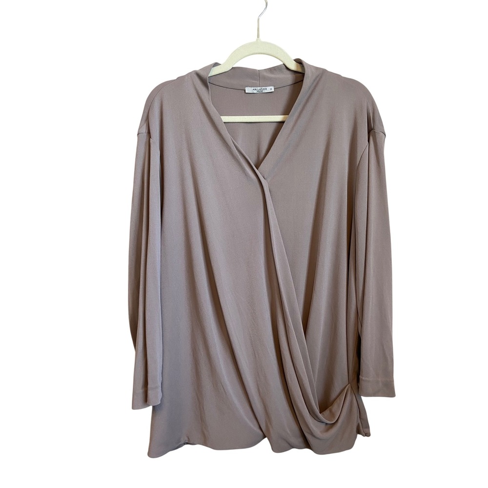 MM.LaFleur Draped Wrap Front Top Mauve Taupe V-Neck Long Sleeve Size +2 Plus
